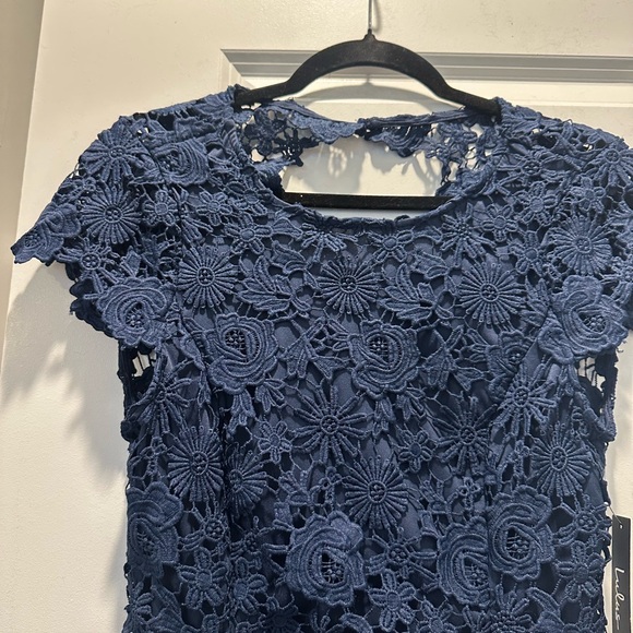 NWT Lulus Backless Navy Lace Dress - Picture 5 of 7